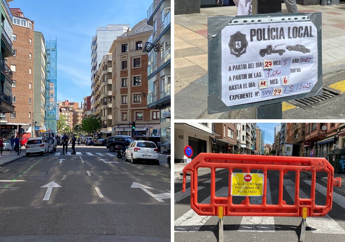 Distintas señales indican el corte de la Calle Villa Benavente debido a la sobras de asfaltado
