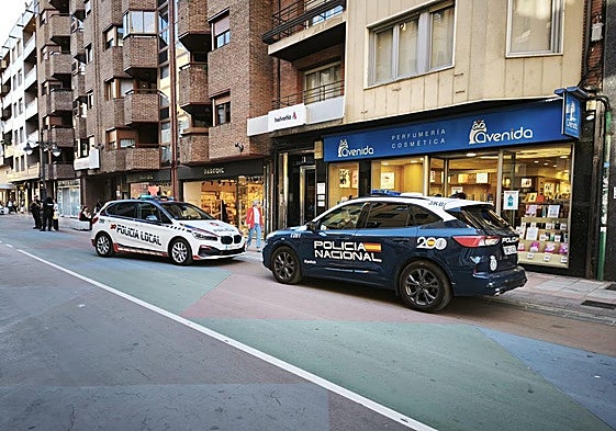 Patrullas de la policía en la calle Alcázar de Toledo de León donde se ha producido el suceso.
