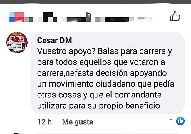 Imagen del comentario en redes sociales.