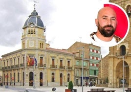 Imagen del ayuntamiento de La Bañeza; en el círculo: el concejal de UPL.