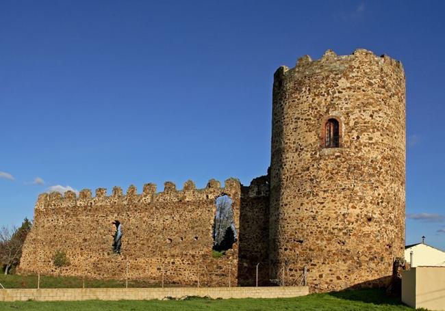 Torre y parte de la muralla del Castillo de Los Bazán en Palacios de Valbuena.
