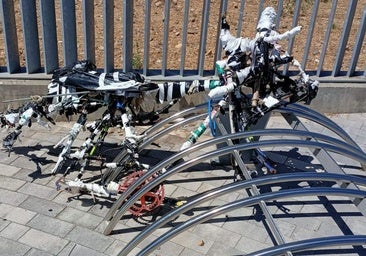 El amasijo de hierro y plástico que desde hace meses 'decora' un aparcamiento de bicicletas en León