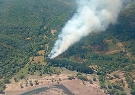 El incendio entre Abelgas y Sena de Luna visto desde el aire.