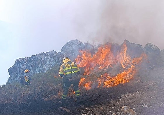 Bomberos de la BRIF de Tabuyo en Llamas de Cabrera.