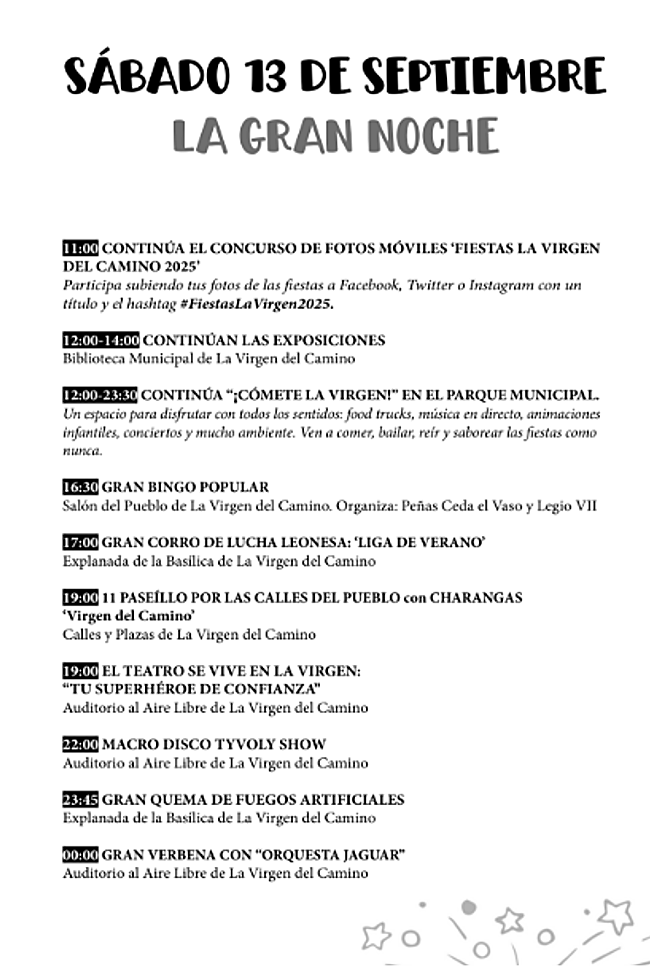 Programación sábado 13 fiestas de La Virgen del Camino