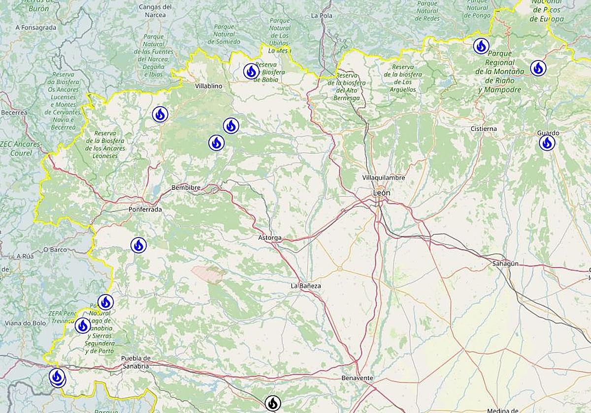Los incendios de la provincia de León, controlados a fecha del 13 de septiembre.