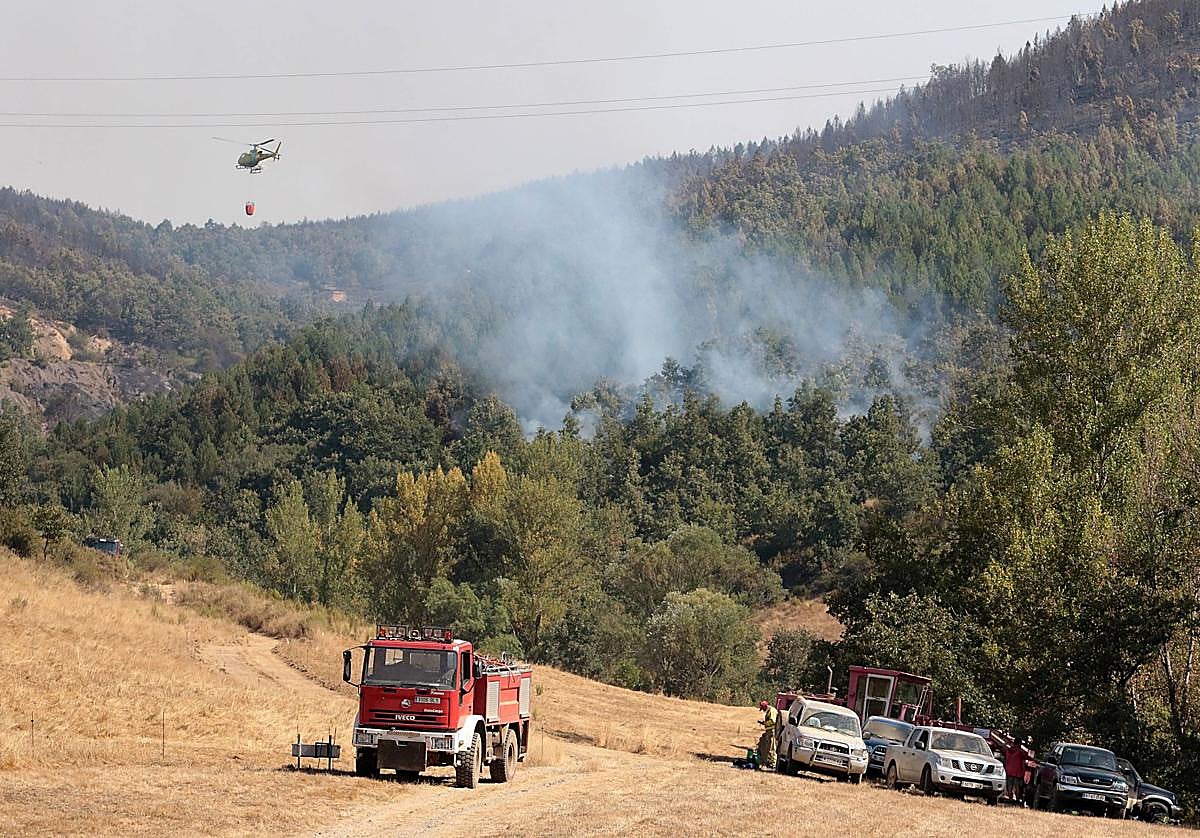 Efectivos luchan contra el fuego en Garaño.