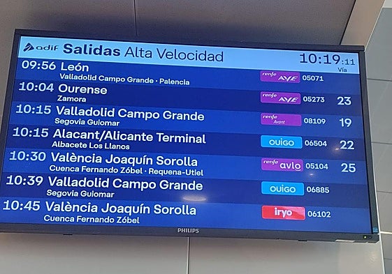 El panel de salidas desde Madrid.