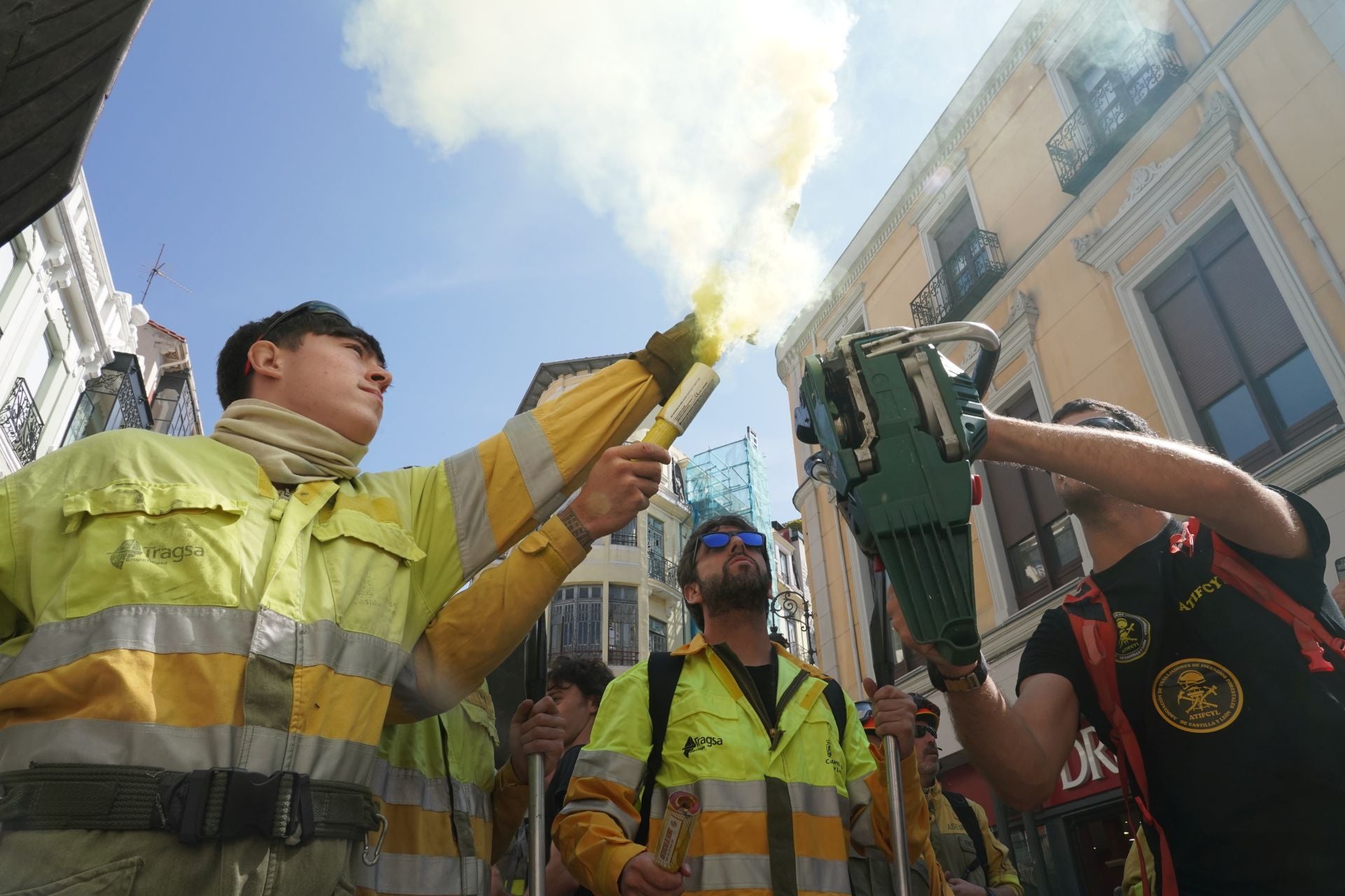 Manifestación de los bomberos forestales en León en septiembre.