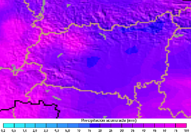 Previsión de lluvia acumulada desde el miercoles 22 hasta el sábado 25 de octubre.