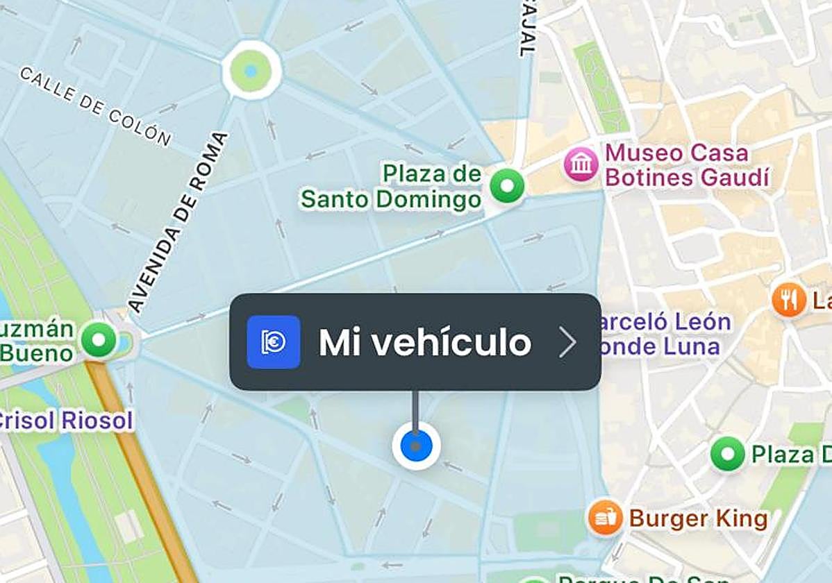Mapa de la APP de Telpark en León.