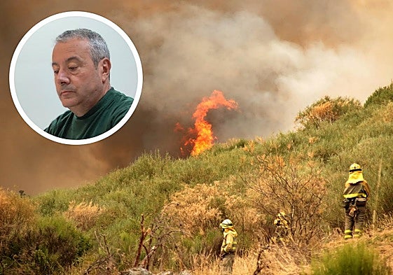 Incendio en Fasgar este verano y Alfonso Vallecillo, agente medioambiental de la Junta.