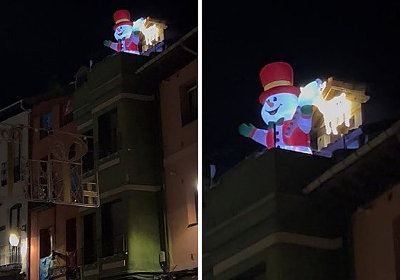 Imagen del muñeco de nieve colocado en la plaza de San Martín.