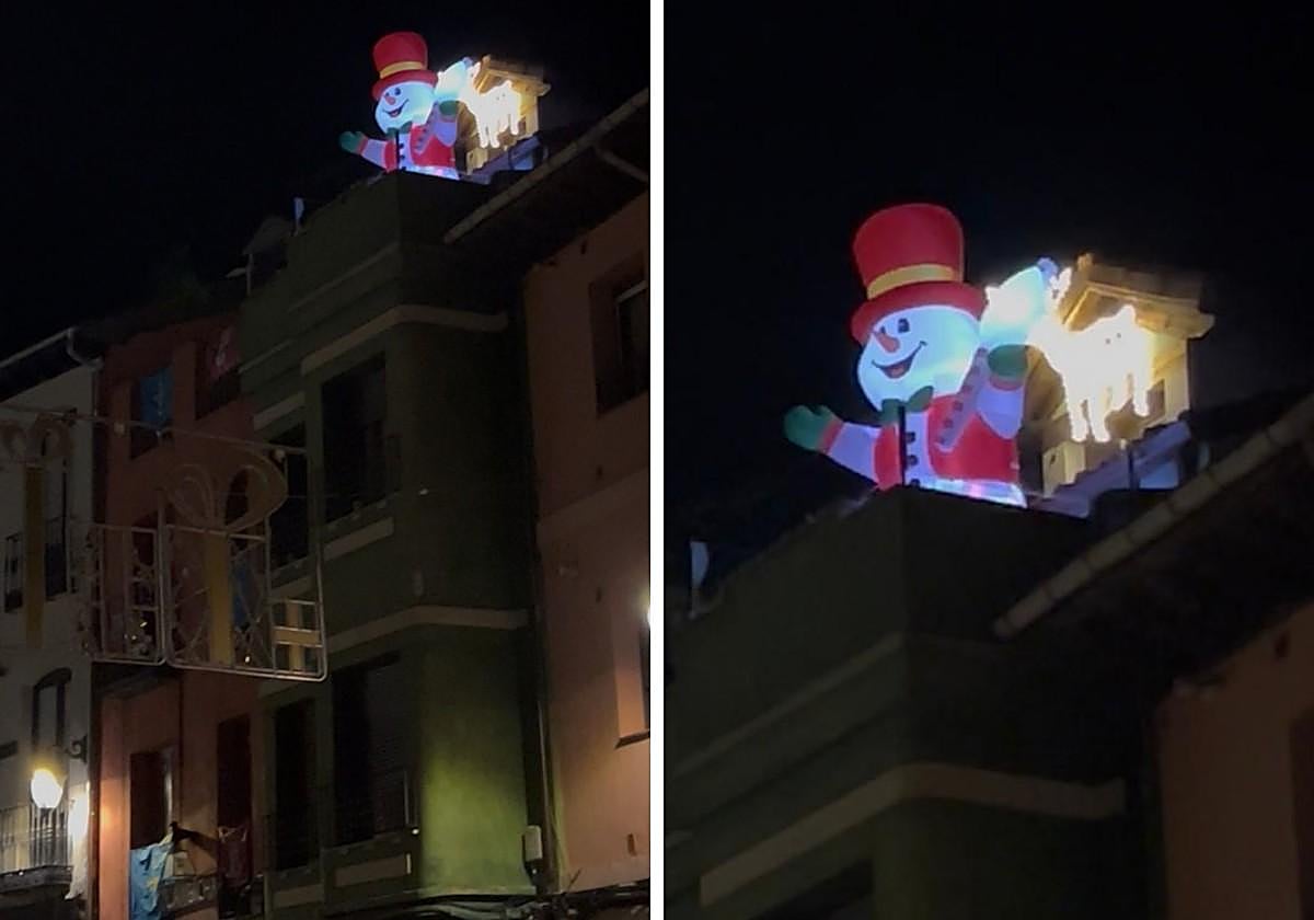 Imagen del muñeco de nieve colocado en la plaza de San Martín.