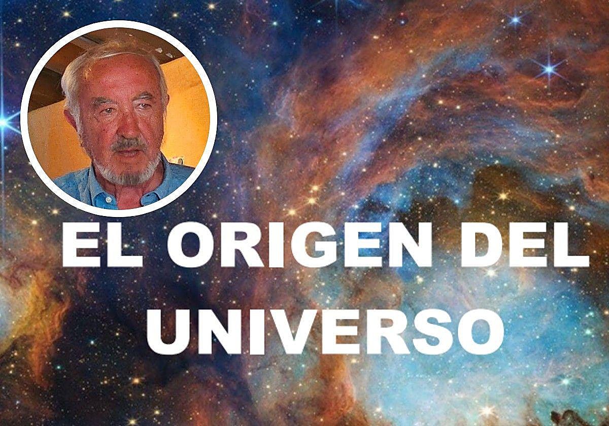 El cartel de la conferencia y, en pequeño, el astrofísico García Aragón.