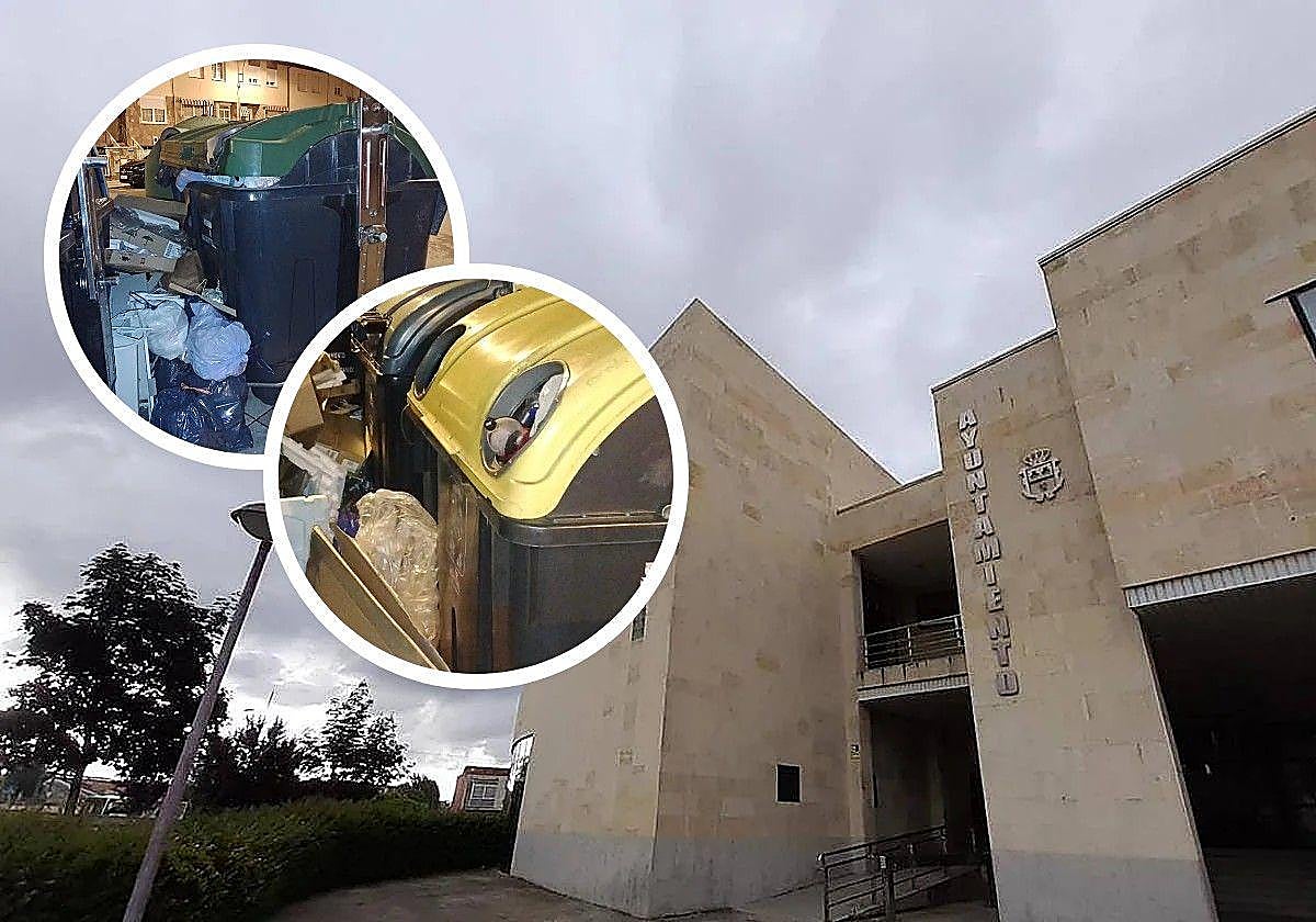 El Ayuntamiento de San Andrés y varios contenedores llenos de basura.