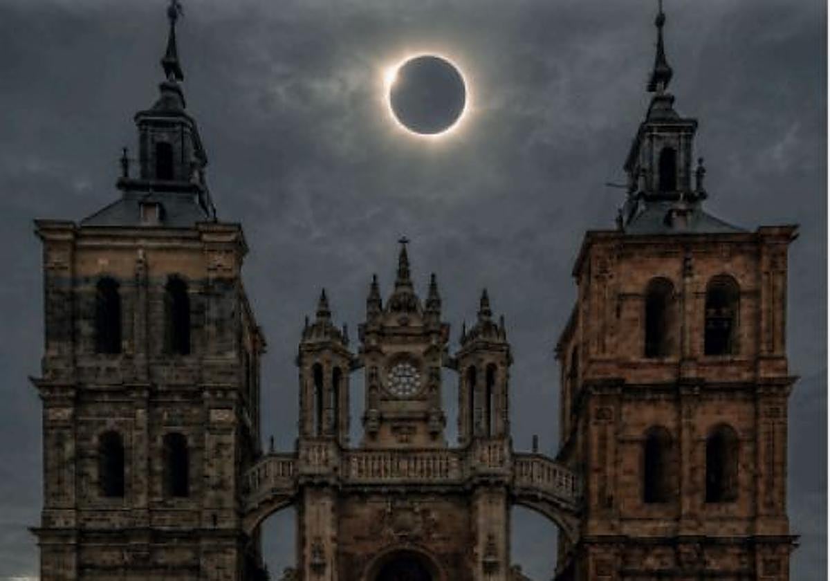 Cartel de la actividad que recrea el eclipse sobre la Catedral maragata.