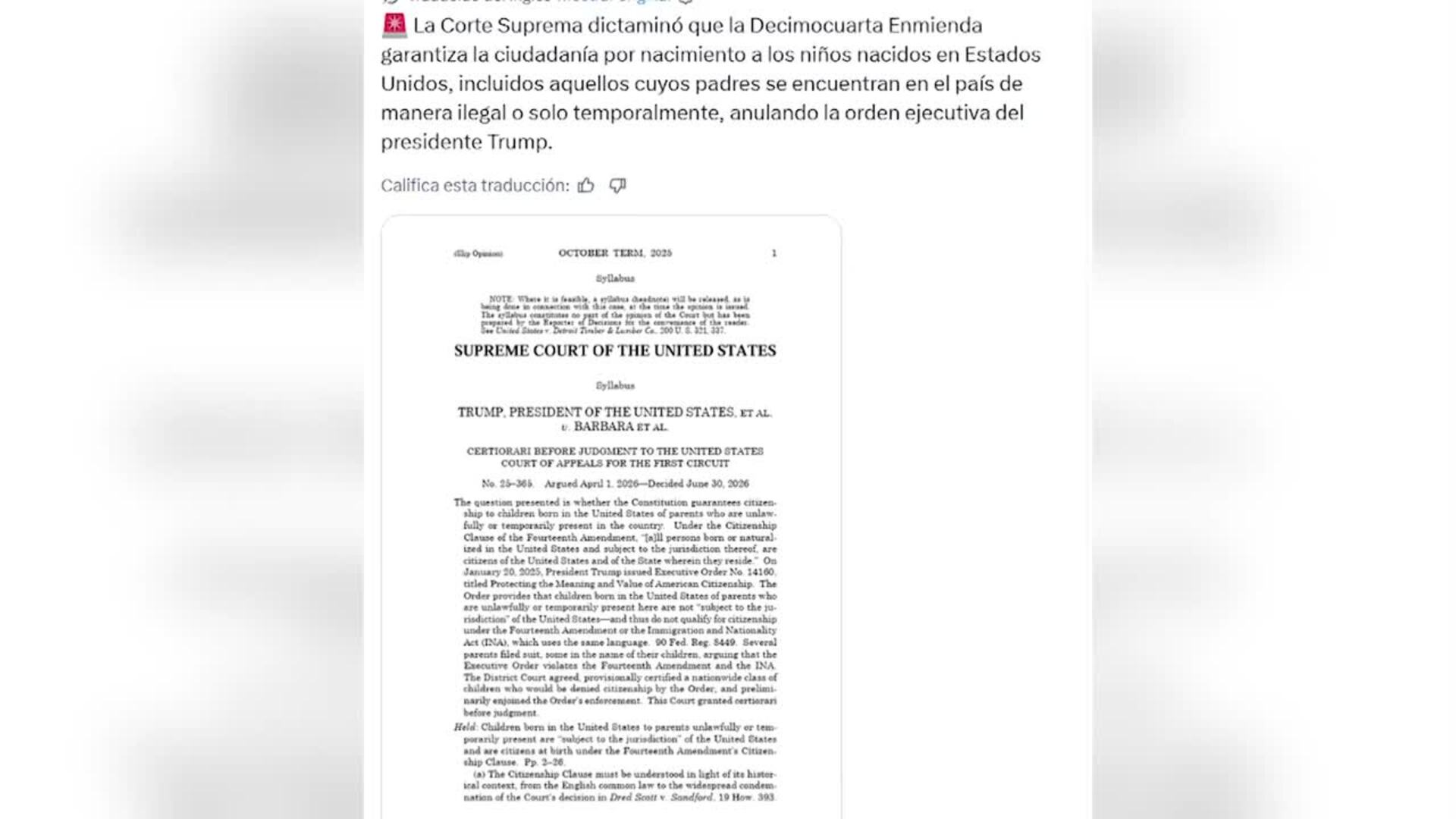 El Supremo de EEUU tumba la orden de Trump que terminaba con la ciudadanía por nacimiento