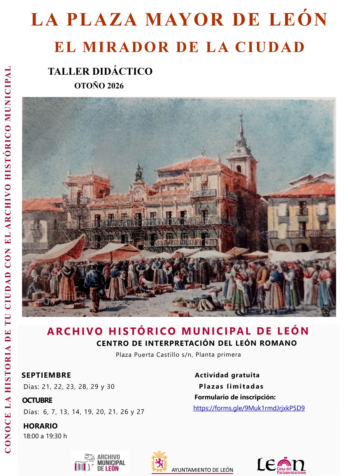Imagen de la plaza mayor de León que ilustra los talleres de esta edición.