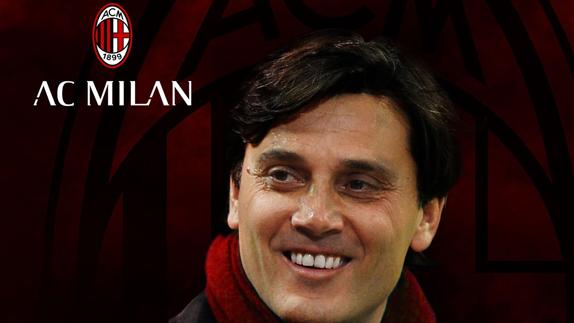 Collage de Vincenzo Montella como nuevo entrenador del AC Milán.