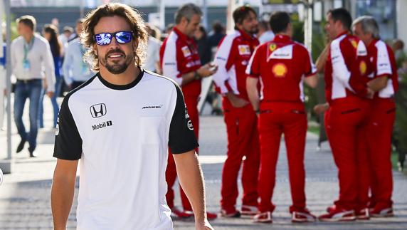 Alonso camina por el circuito de Sochi. 