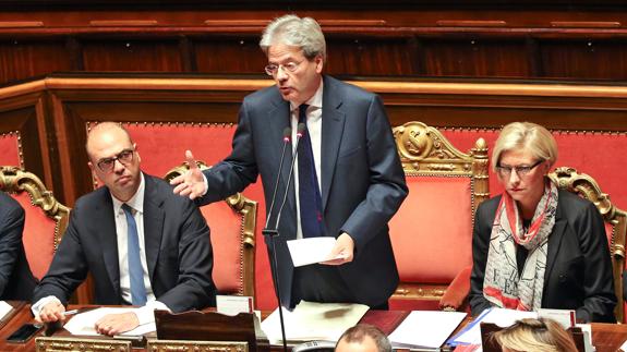 Paolo Gentiloni, durante su intervención en el Senado italiano.