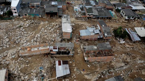 Vista aérea de un barrio afectado en Mocoa. 