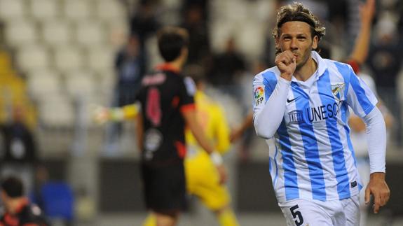 Demichelis celebra un gol en su primera etapa en el Málaga. 