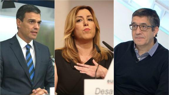 Los tres candidatos a la Secretaría General del PSOE.