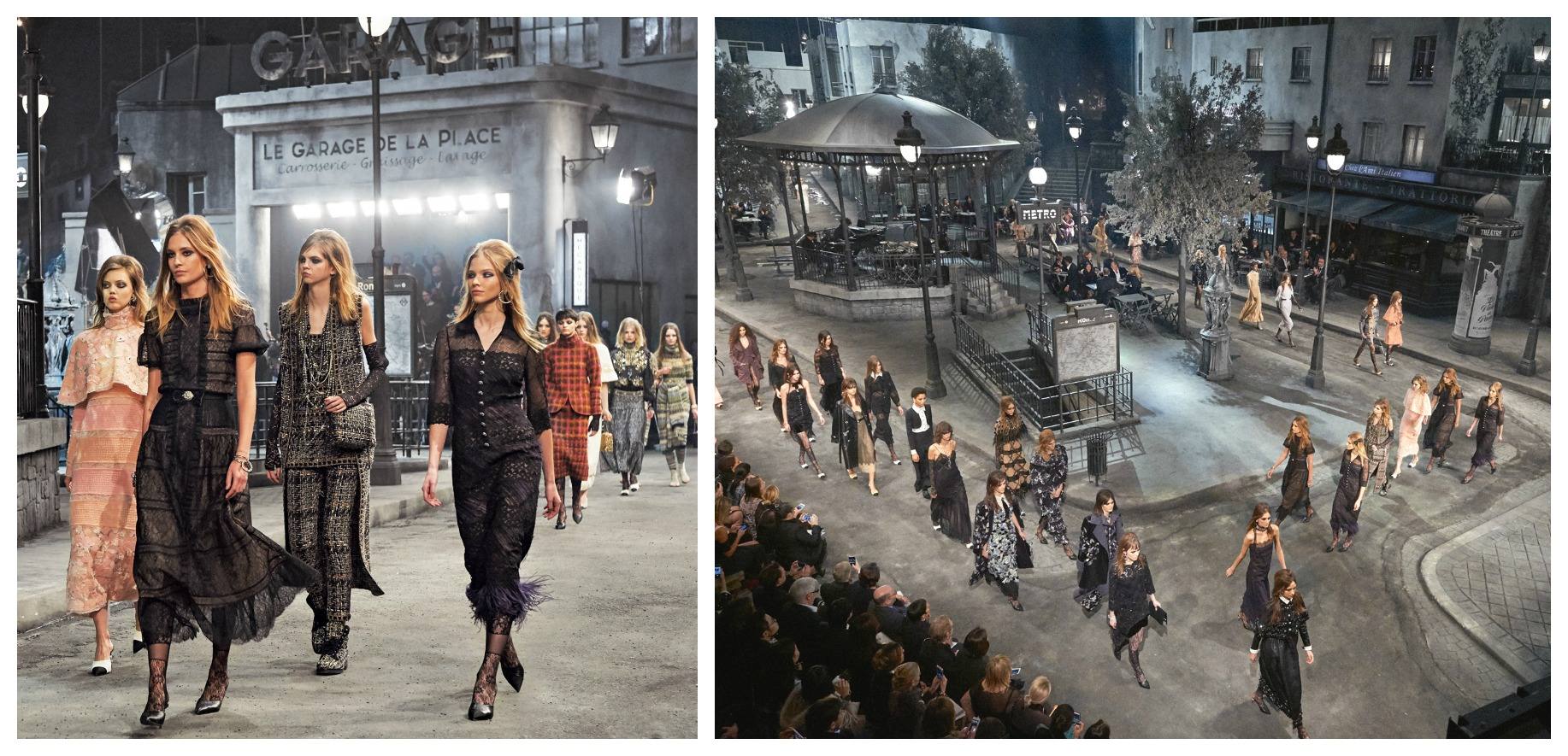 Los estudios Cinecittà se convirtieron en París por una noche para acoger el esperado desfile Métiers dart de Chanel, una colección inspirada en las actrices francesas y el cine italiano. Los míticos estudios romanos recrearon a la perfección las calles de la ciudad de la luz sin que faltara detalle. ¿Lo más paradójico? Las modelos iban saliendo de una boca de metro: la de la estación Roma en París. La decoración del plató se inspiró en los trabajos de Alexandre Trauner, el diseñador de producción más famoso del cine francés de mediados del siglo XX.