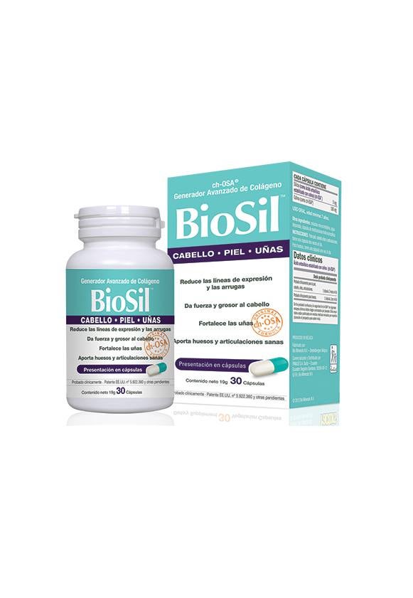 Activa las células que generan el colágeno propio de cada cuerpo, llamadas fibroblastos. BioSil funciona a través de las vías naturales por lo que el colágeno es generado bajo su propio patrón de ADN, único en cada ser humano, tal como la huella digital. BioSil ayuda a mantener una fuerte malla de colágeno en todo el cuerpo apoyando a las áreas que más lo necesitan. BioSil no es hecho de colágeno, la gran diferencia es que BioSil genera colágeno. (Precio: 20,99€, 30 cápsulas, en El Corte Inglés).