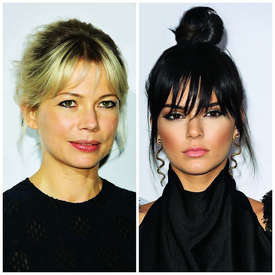 Es el accesorio perfecto de un moño, ya sea bajo, de estilo italiano, o alto: unos mechones largos y separados que dejen al descubierto parte de la frente y alarguen el rostro sin que pierda su forma. Lo mejor es que el de Kendall es falso, la forma ideal de pasarse al flequillo sin sufrir.