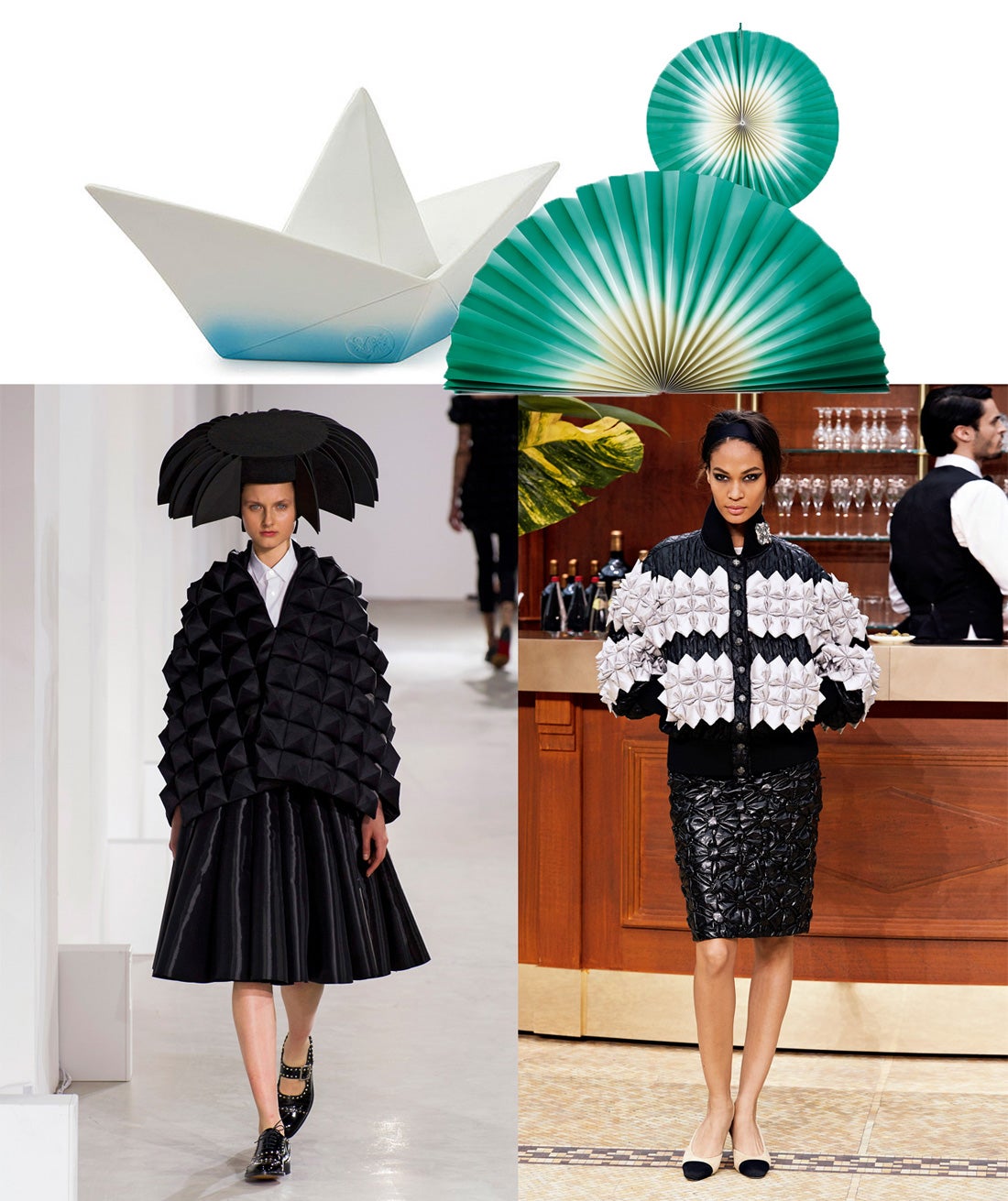 Esta técnica japonesa, que manipula el papel mediante pliegues para crear todo tipo de figuras, ha inspirado a los diseñadores de moda, que han querido vestir el invierno al estilo nipón. Hasta firmas francesas como Chanel se han rendido a la belleza del pliegue milenario.