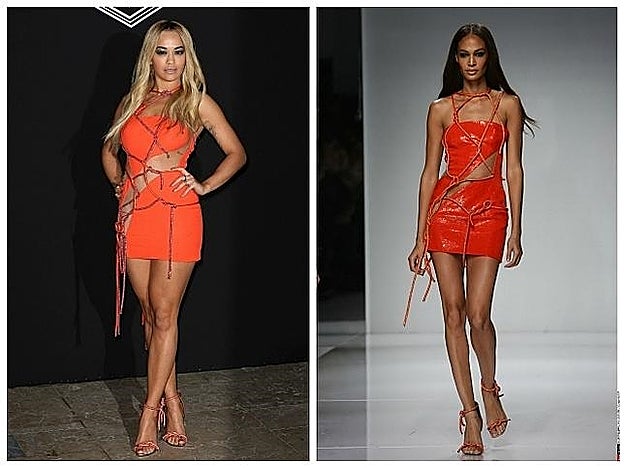 Rita Ora acudió al desfile con el mismo look con el que desfiló Joan Smalls en la pasarela.