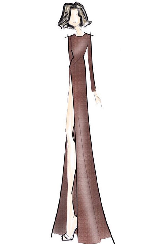 Boceto del diseño que Teresa Helbig ha creado para que Úrsula Corberó acuda a la gala de los Goya.