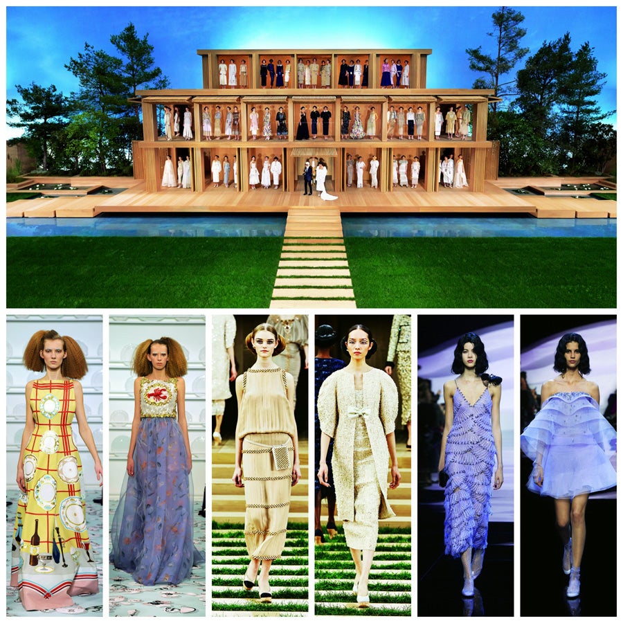 París ha vuelto a ser una fiesta para la costura. Todo un espectáculo, que en el caso de Chanel ha jugado a la contención zen. El maestro Karl Lagerfeld rindió un homenaje a la naturaleza, con un suelo cubierto de verde hierba y canales de agua, frente a una estructura de madera de estilo japonés. Pero no solo de Chanel vive París, los desfiles de Schiaparelli (un homenaje al surrealista vestido langosta que firmó la creadora) y el de Giorgio Armani, delicado en la combinación de tejidos y colores suaves, también deslumbraron a la prensa y al público. Y es que la alta costura juega en otra liga, pero siempre juega a ganar. (Schiaparelli, Chanel, Giorgio Armani)