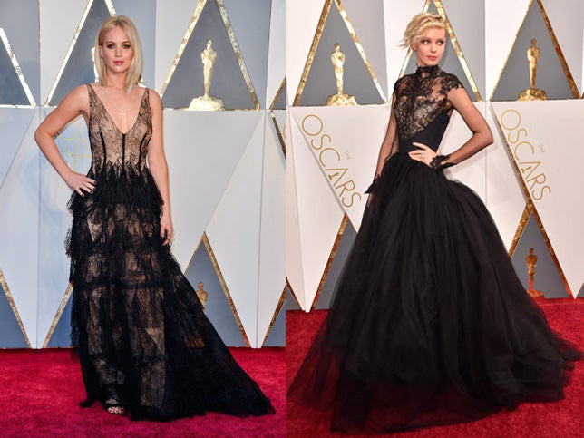 Jennifer Lawrence y Dorith Mouse se han decantado por dos vestidos en negro con sugerentes escotes de encaje.