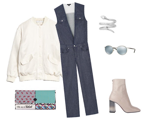 Para sacar partido a esta chaqueta clara de &Other Stories (Precio: 95 euros) te proponemos un mono de Cos (CPV), unos botines nude de Cuplé (CPV), un clutch de Le Pandorine (Precio: 65 euros), unas gafas de Persol (CPV) y un brazalete de Urbanfawn (Precio: 39 euros).