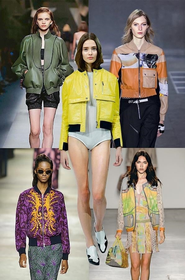 Vuelve a tus años de estudiante con la nueva bomber. Si no quieres caer en la versión militar, desmárcate con alguna de las infinitas propuestas en piel de color o bordadas. (Fendi, Louis Vuitton, Custo Barcelona, Courrege)