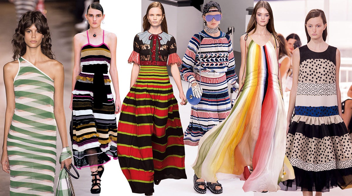Las rayas multicolores han robado esta primavera el protagonismo a las clásicas listas marineras (aunque también las encontrarás). Para día o para noche; en horizontal, vertical o diagonal; en falda o jersey, pon un look multirrayas en tu vida. (Ferragamo, Gucci, Chanel, Chloè, Delpozo)