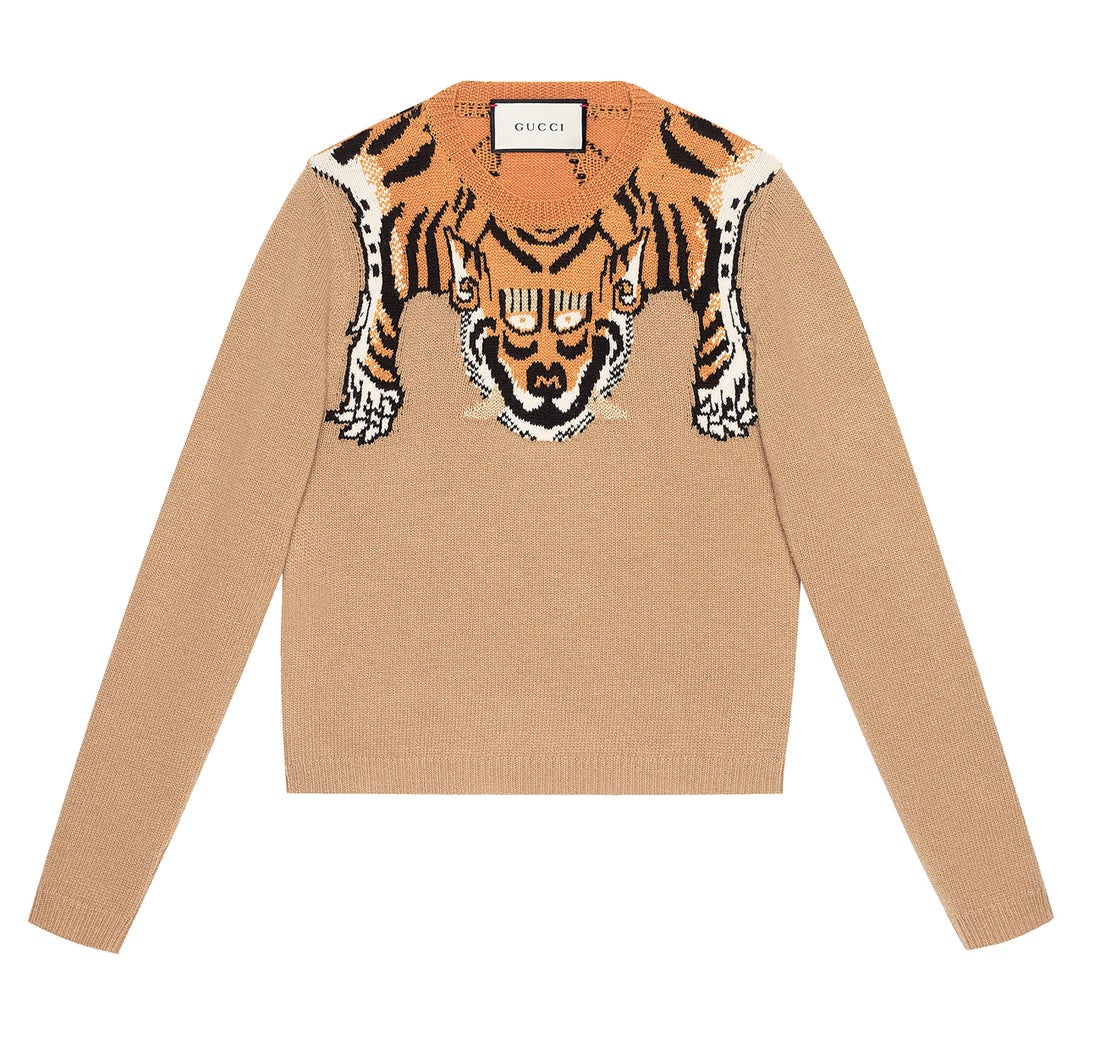 A Alessandro Michele, de Gucci, le gusta el tigre como animal de compañía. Un ejemplo, este jersey.