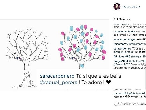 Contestación de Sara Carbonero a la felicitación de su amiga Raquel en Instagram.