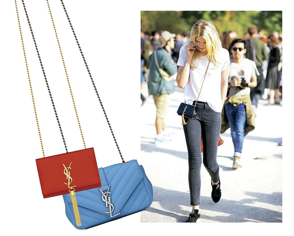 Es la sensación de la temporada: en talla mini y para llevar cruzado. Pero si se trata de uno de los modelos de YSL (el Kate u otro de los clásicos versionados), el éxito está asegurado. Llévalo en plan sport y también por la noche. E.M. (Lily Donaldson lleva con vaqueros la cartera Kate de YSL; Con borlón. Cartera plana con asa larga de cadena en rojo lipstick; Pespunteado. Cartera clásica con cadena en talla baby)