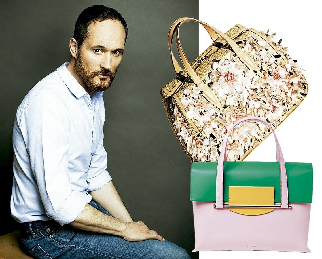 Esta primavera, Josep Font empieza a comercializar su primera colección de complementos (bolsos y zapatos, especialmente), con la delizadeza y exquisitez de materiales y la paleta de colores empolvados que caracteriza sus coleciones de prêt-à-porter. (Romásntico. Y artesanal con apliques florales; Tricolor Suaves pieles y cierre metálico; Josep Font, director creativo de la firma Delpozo)