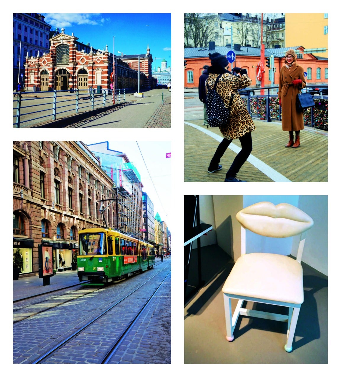 Mercado viejo, el puerto y una calle de Helsinki. Street style. Sillas de diseño.