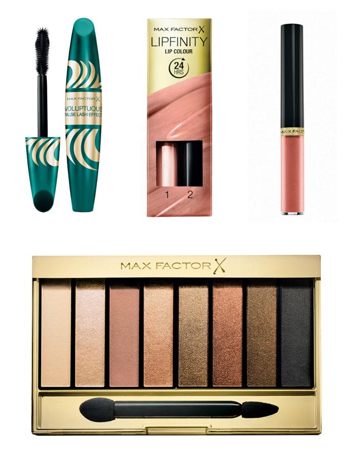 Miguel Álvarez, el maquillador oficial de Max Factor, ha aplicado un tono oscuro de sombra por todo el párpado y un toque dorado en el centro para dar un punto de luz. Máscara para agrandar la mirada y un tono nude en los labios. Lipfinity Lip Colour 24 hrs, en tono Endlessly Mesmerizing (14,99 €); máscara False Lash Effect Voluptuous (15,99 €); Nude Palette, tono Golden (14,99 €). De Max Factor.