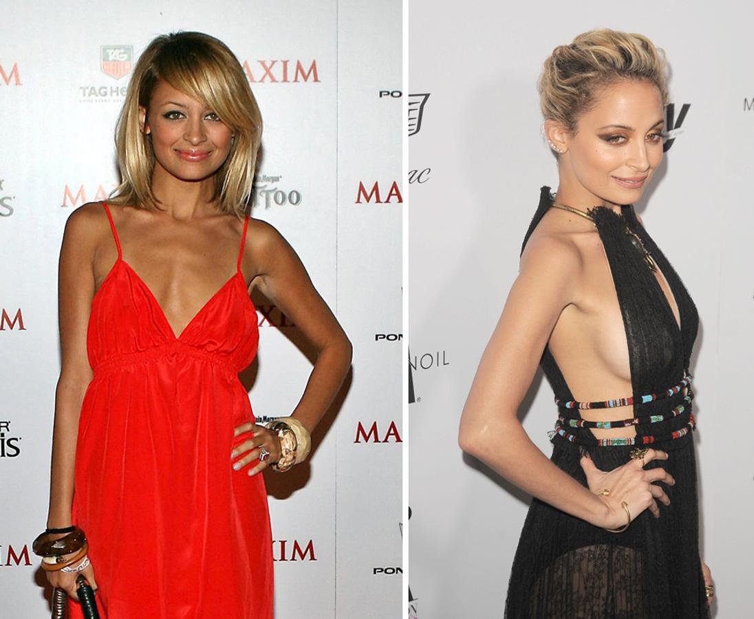 Después de superar sus problemas con la anorexia Nicole Richie pasó de lucir un pecho caído (izquierda en 2005) a operarse para presumir de un escote firme y sin necesidad de sujetadores en 2016 (derecha).