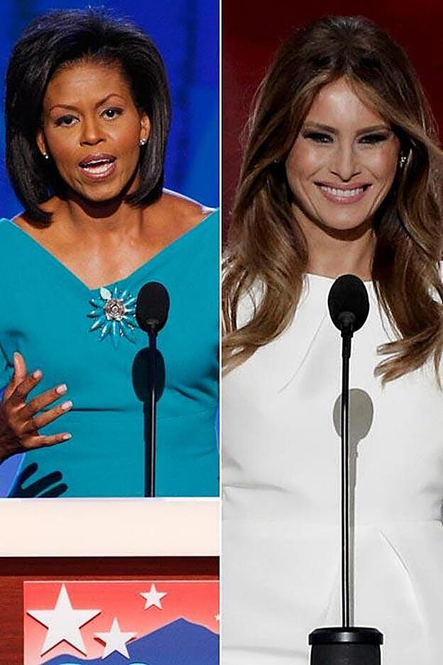 Michelle Obama durante su discurso el 2008 y Melania Trump en el de la pasada madrugada.