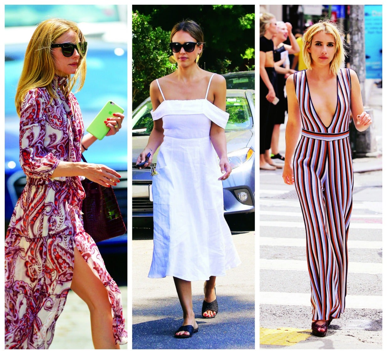 Mantener el tipo fashion cuando estamos a 40 grados, tenemos que madrugar más por la jornada intensiva y coger el bus para ir a trabajar no es una tarea fácil... para algunas. Porque otras parecen tener la lección bien aprendida y caminan por el asfalto como si fuera su pasarela. Toma nota de estas famosas y sus looks perfectos porque lo tienen todo para sobrevivir al calor con mucho estilo. Desde vestidos hasta monos, pasando por pantalones palazzo. ¡Y, por supuesto, no olvides las gafas de sol! (Olivia Palermo, Jessica Alba, Emma Roberts, Sienna Miller)