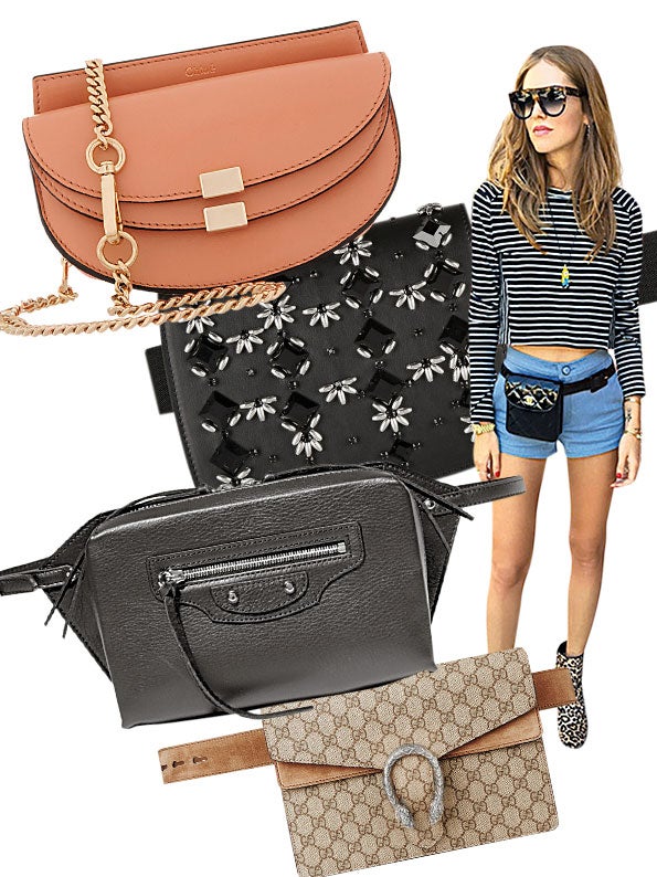 Los 90 vuelven con todo su arsenal estético. ¿Creías que la riñonera se iba a librar del "revival"? No importa lo bajo que hubieran caído en nuestra consideración estética: si el rescate lo hacen Chanel, Gucci, Balenciaga o Marni significa que el regreso de este bolso ceñido a la cintura va a ser triunfal. En resumen, un "must". (La reconocida bloguera Irene Buffa, Chloé, Marni, Balenciaga, Gucci, Chiara Ferrari con un modelo de Chanel)